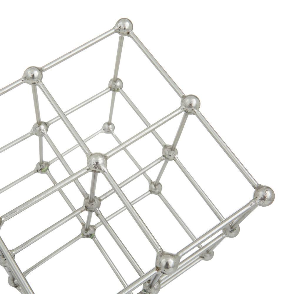 Modern Silver Cube Sculpture with Marble Base 12''