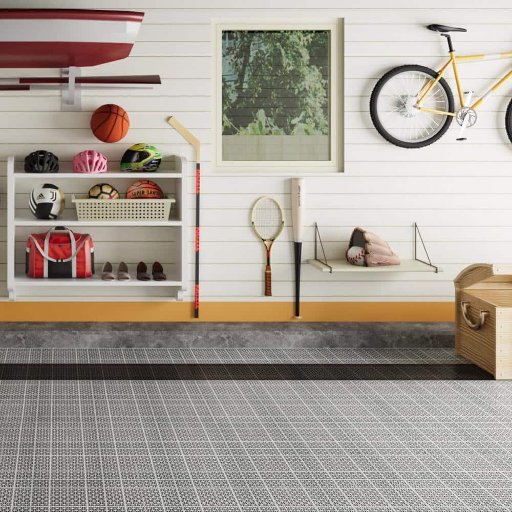 Gray 12" x 12" Plastic Interlocking Deck Tiles with Water Protection