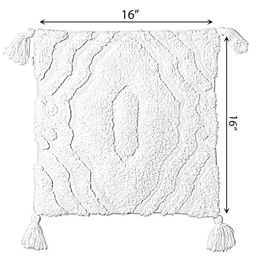 Bohemian Bliss Handwoven Cotton 17" Throw Pillow Cover with Tassel Corners, White