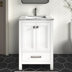 Anneliese 24 in. W x 21 in. D x 35 in. H Single Sink Freestanding Bath Vanity in Matte White with Carrara Marble Top