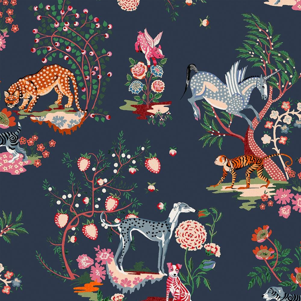 Painted Kingdom Blue Wallpaper Sample