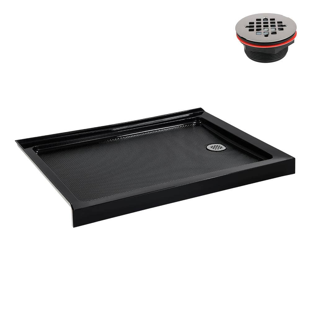 Glossy Black 48 x 36 Acrylic Corner Shower Base with Right Drain