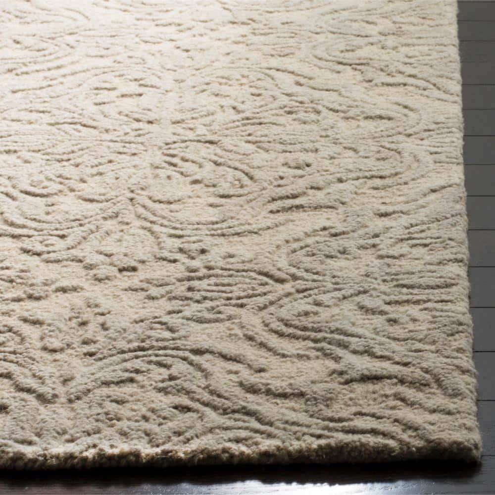 Handmade Ivory Floral Wool Tufted Rectangular Rug 10' x 14'