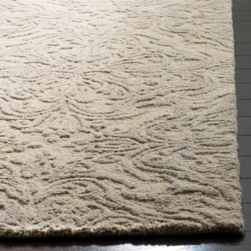 Ivory and Grey Floral Handmade Wool Area Rug 3' x 5'