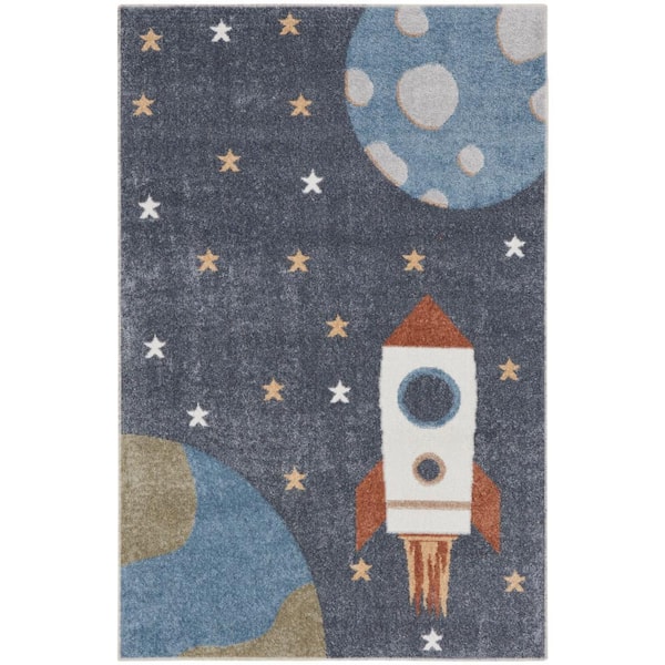 Nourison Astra Machine Washable Sky Blue 3 ft. x 5 ft. Graphic Contemporary Area Rug