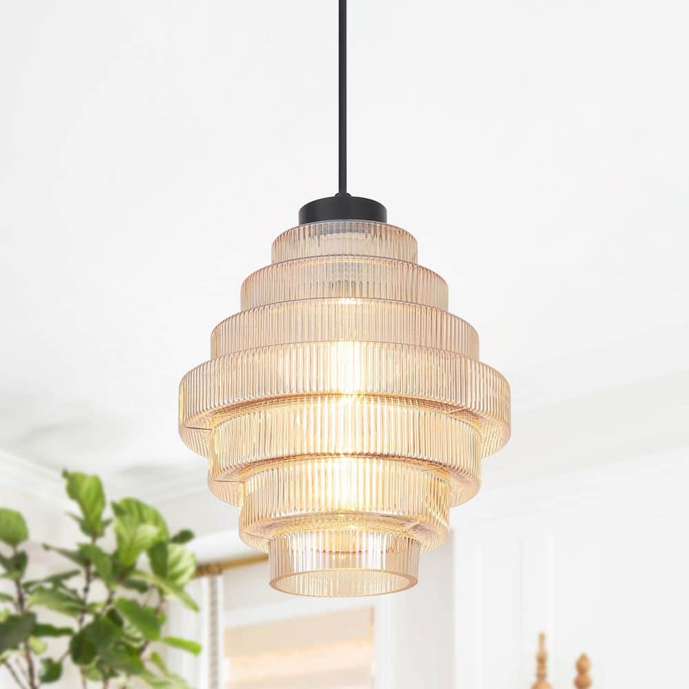 1-Light Black and Amber Simple Vintage Pendant Light with Glass Shade price history on PriceWatchPro