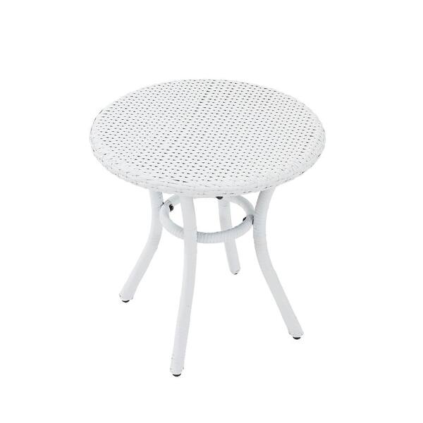 Crosley White Wicker Outdoor Side Table, Round White Wicker Table