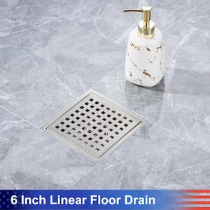 6 in. x 6 in. Stainless Steel Square Shower Drain with Square Pattern Drain Cover in Brushed Nickel