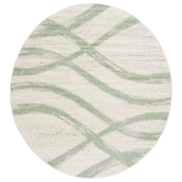 Adirondack Ivory/Sage 5 ft. x 8 ft. Waves Oval Area Rug