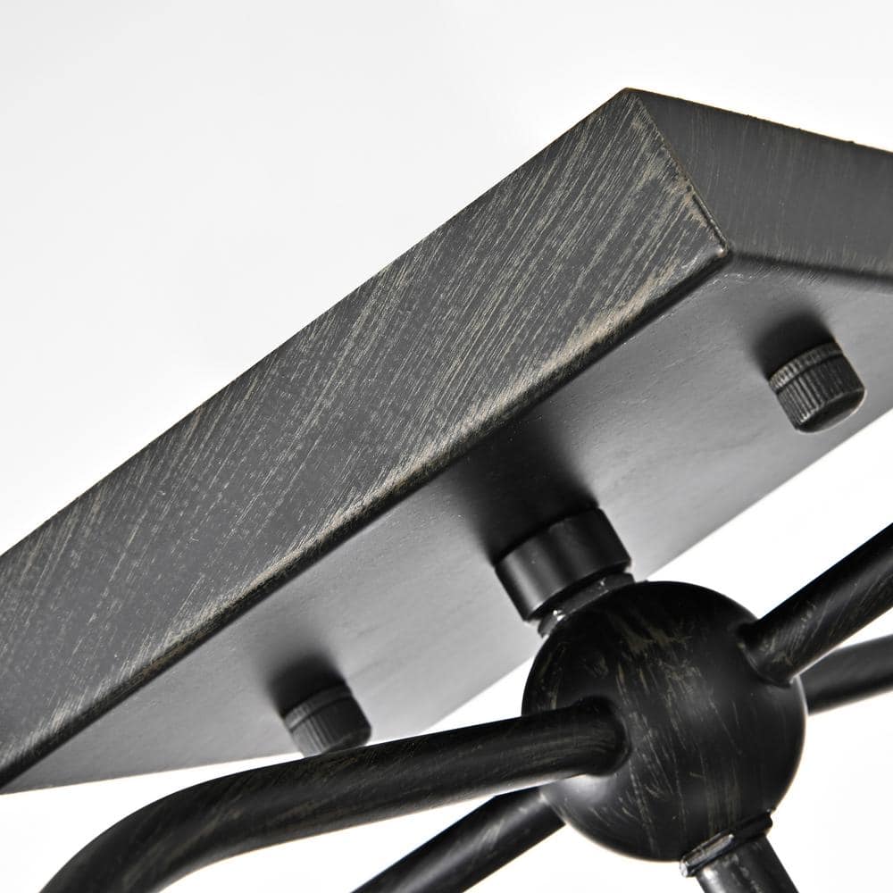 Antique Black and Wood Flush Mount Light with Fabric Shade