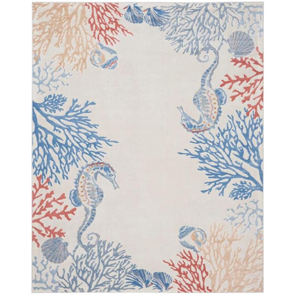 Nourison Seaside Ivory/Multi 8 ft. x 10 ft. Nature-Inspired Contemporary Area Rug