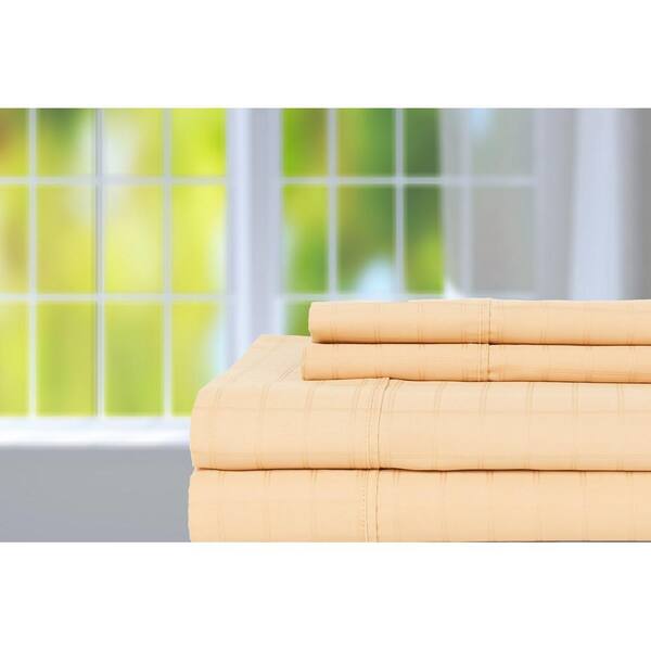 PERTHSHIRE 4-Piece Gold Solid 450 Thread Count Cotton King Sheet Set