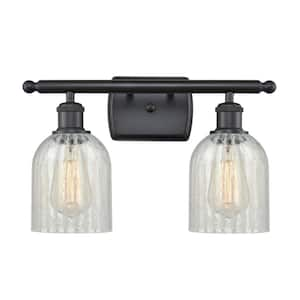 Caledonia 16 in. 2 Light Matte Black, Mouchette Vanity Light with Clear Glass Shade