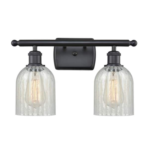 Innovations Caledonia 16 in. 2 Light Matte Black, Mouchette Vanity Light with Clear Glass Shade