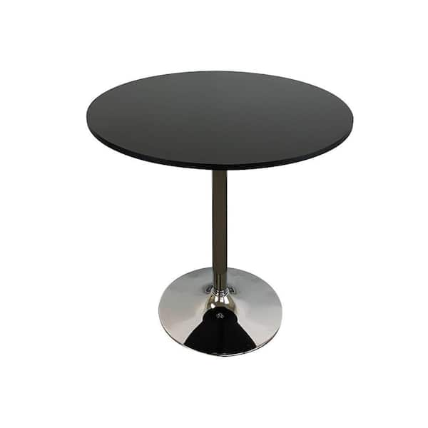 Benjara 36 in. Black and Chrome Round Metal Wooden Bar Table with Pedestal Base