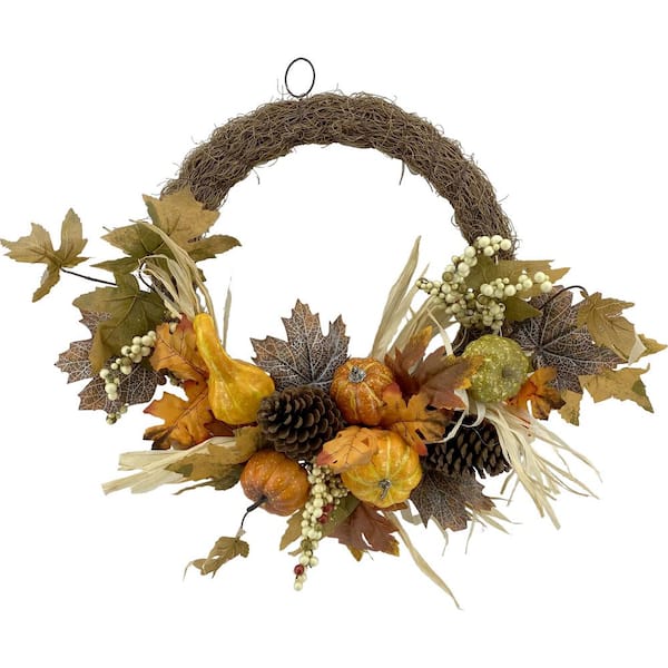 24 in. Fall Maple Leaf and Pumpkin Wreath