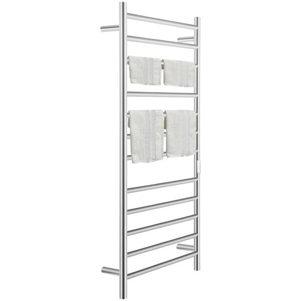 SKYSHALO 12-Bar Stainless Steel Towel Warmer Rack 23.6 x 48 in. Wall Mounted Electric Towel Warmer with Timer for Bath, Silver
