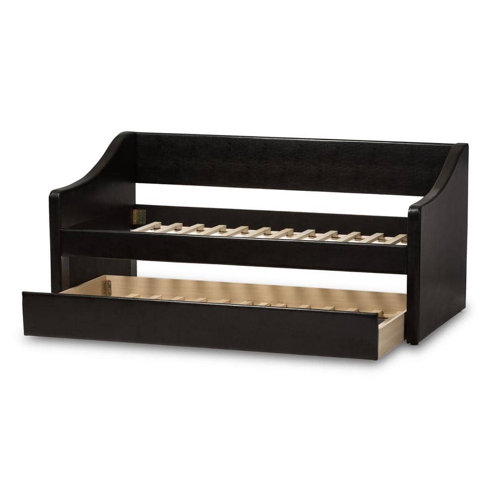 Twin Black Faux Leather Upholstered Daybed with Trundle