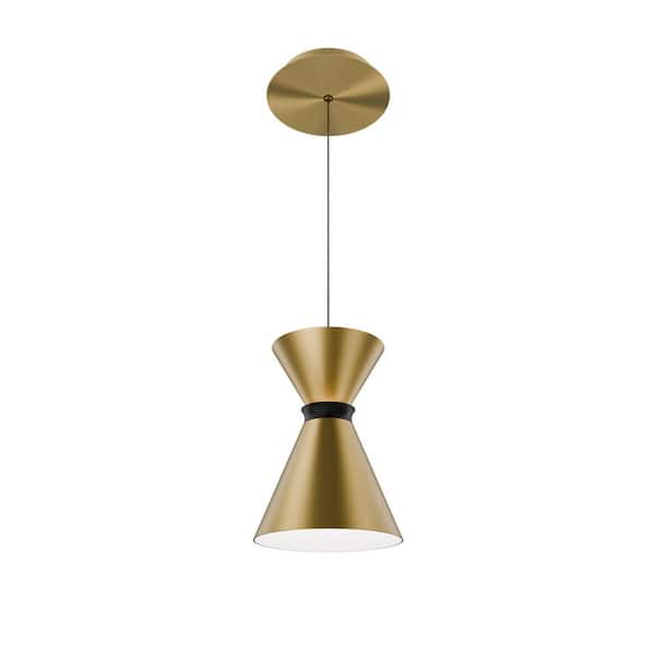 Pin Up 8 in. Aged Brass/Black Mini-Pendant Light with Integrated LED Selectable 4CCT 2700K-3000K-3500K-4000K