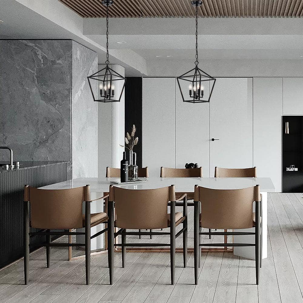 Modern Farmhouse 57.5" Matte Black 4-Light Lantern Pendant