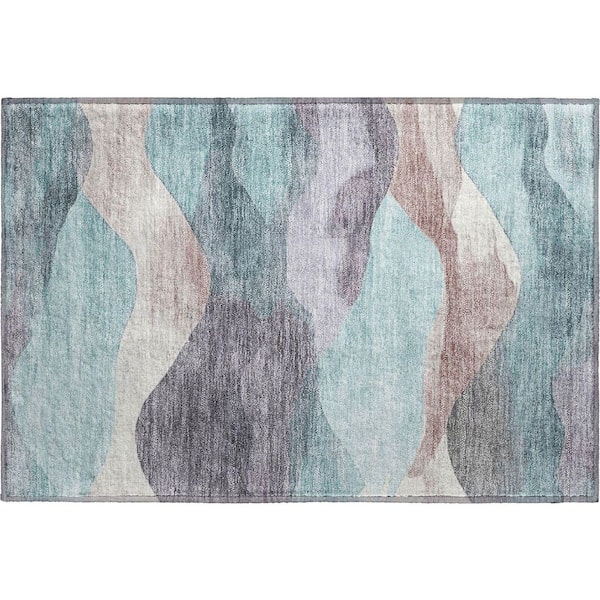 Mayfield Premium Machine Washable Abstract AMF1966 Teal 2 ft. x 3 ft. Accent Rug