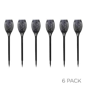 20 in. Tall Outdoor Solar Powered Black LED Path Light Torch Light Stakes (Set of 6)