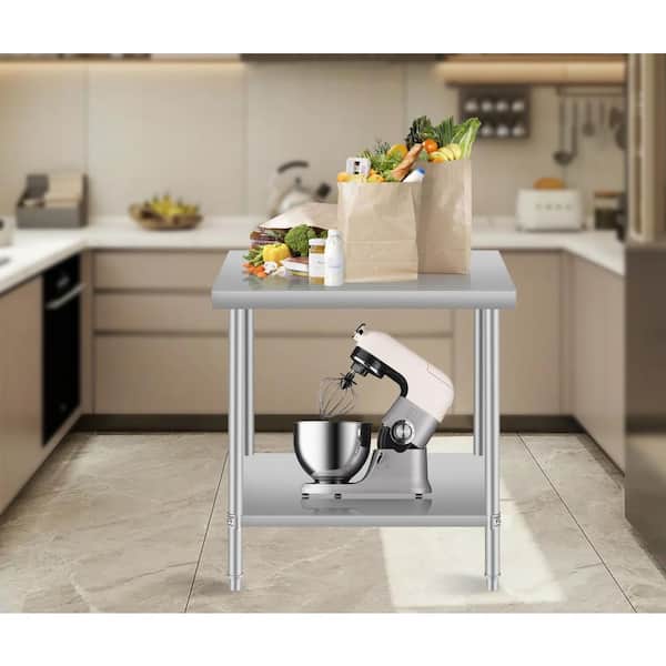 Tileon 24''x18'' Commercial Work Table, Stainless Steel Kitchen Prep Table with Under Shelf for Restaurant and Home in Silver