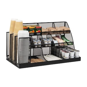 Cup and Condiment Station, Countertop Org, Coffee Bar, Kitchen, Metal Mesh, 23.75 in. L x 11.5 in. W x 12.5 in. H, Black