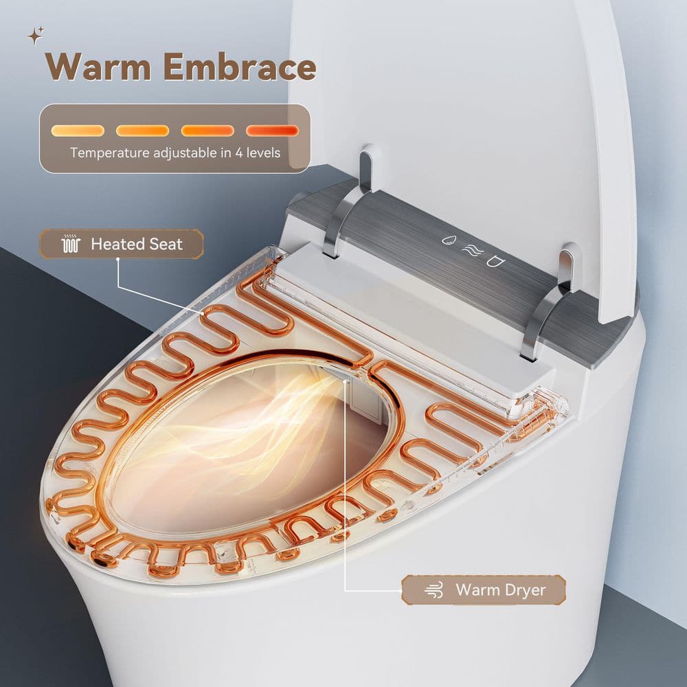 White Ceramic Smart Bidet Toilet with LED Display and Heated Seat