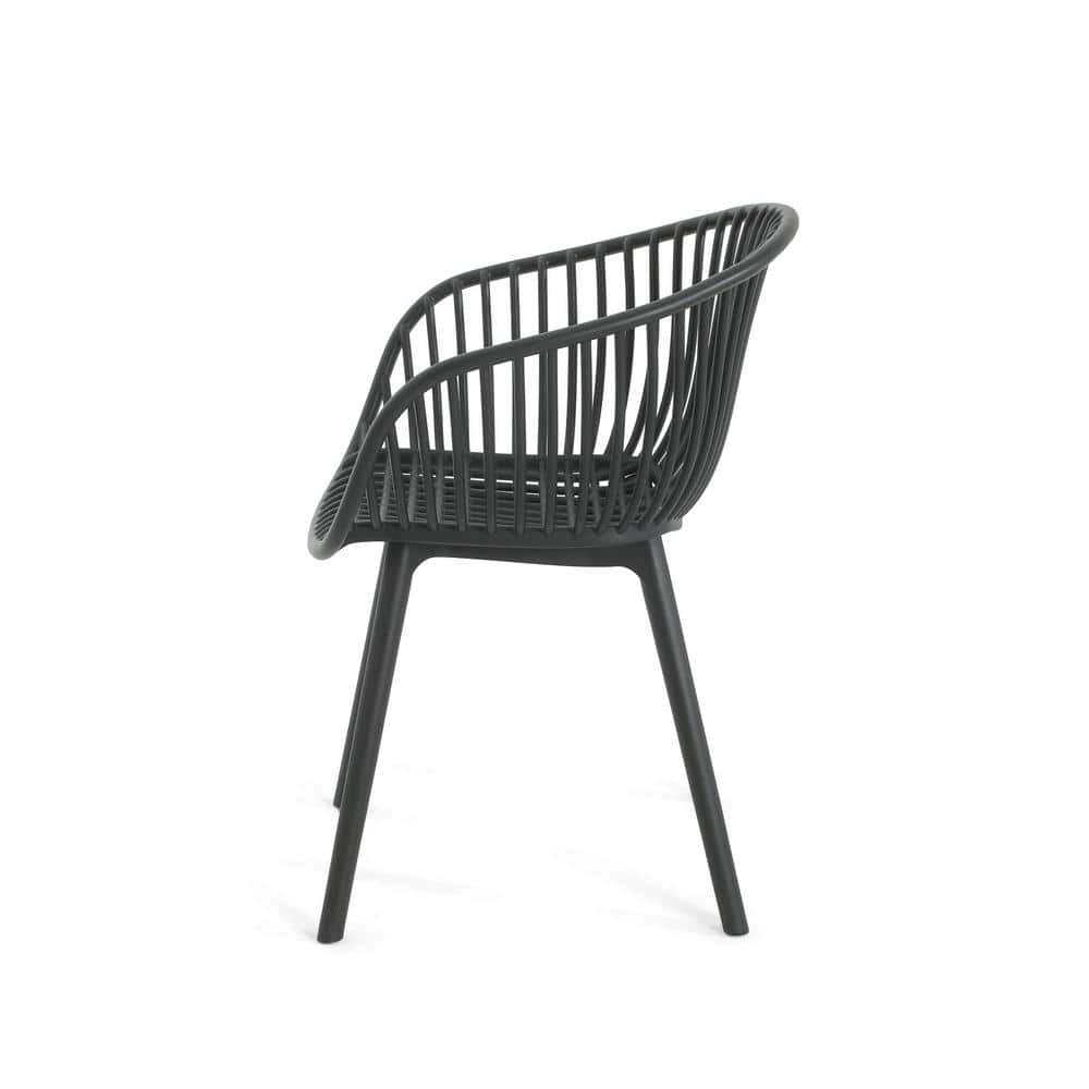 Modern 7-Piece Black and Teak Outdoor Dining Set