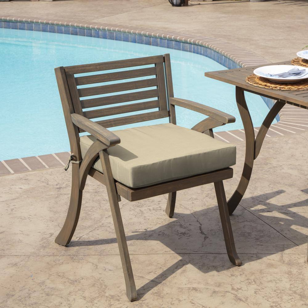 Tan Polyester Outdoor Seat Cushion with Ties
