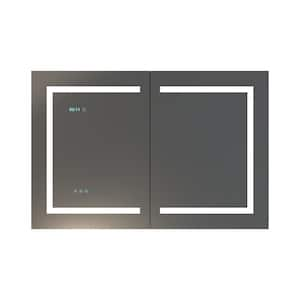 48 in. W x 32 in. H Rectangular Black Aluminum Recessed/Surface Mount Medicine Cabinet with Mirror and LED