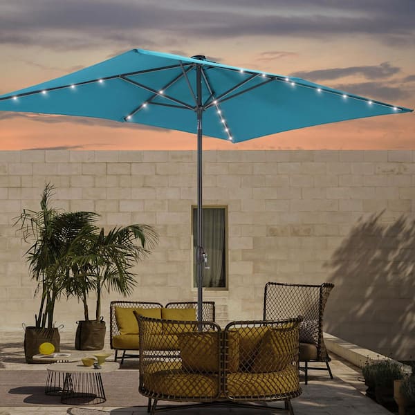 JOYESERY 6 ft. x 9 ft. LED Rectangular Patio Market Umbrella with UPF50+, Tilt Function and Wind-Resistant Design in Lake Blue