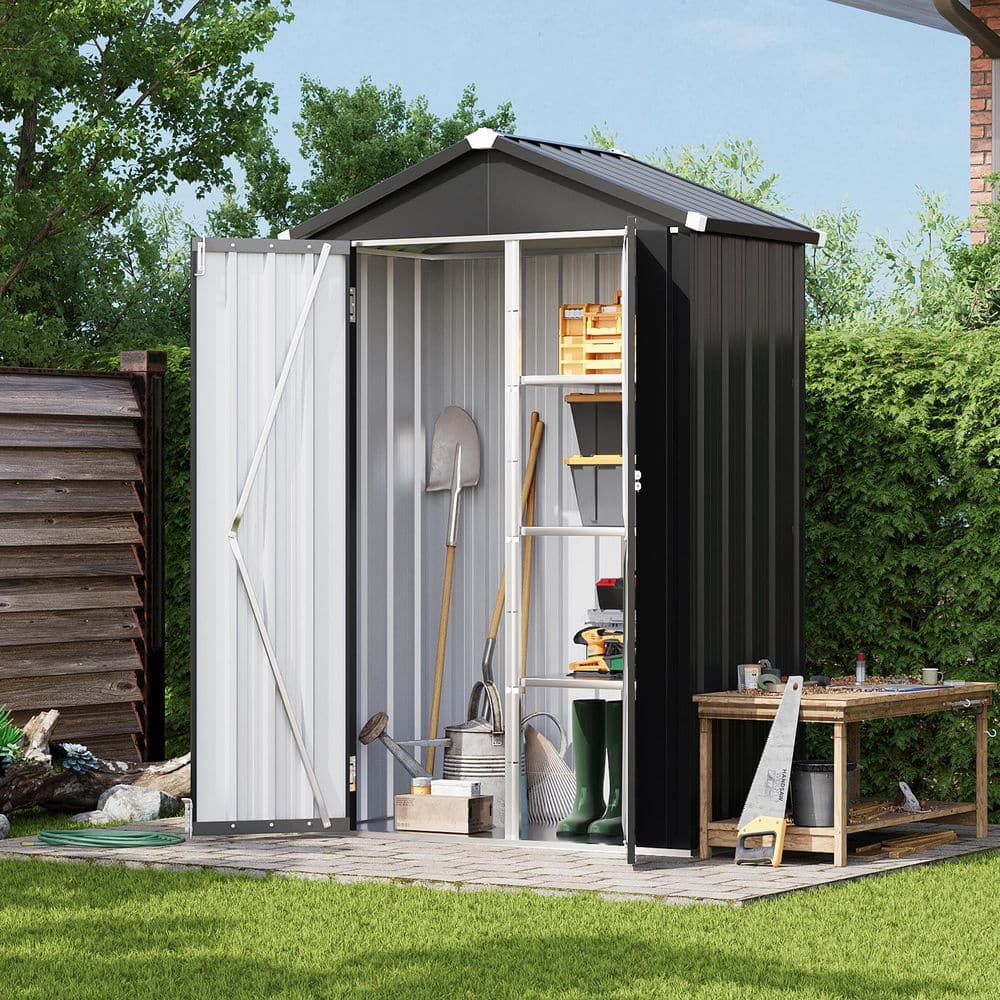 4 ft. W x 2 ft. D Black Metal Shed with 2-Piece Shelves, Floor