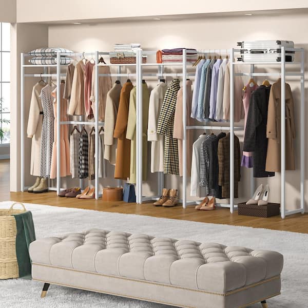 BYBLIGHT Carmalita White Wood and Steel Clothes Rack Freestanding Garment Rack for Bedroom