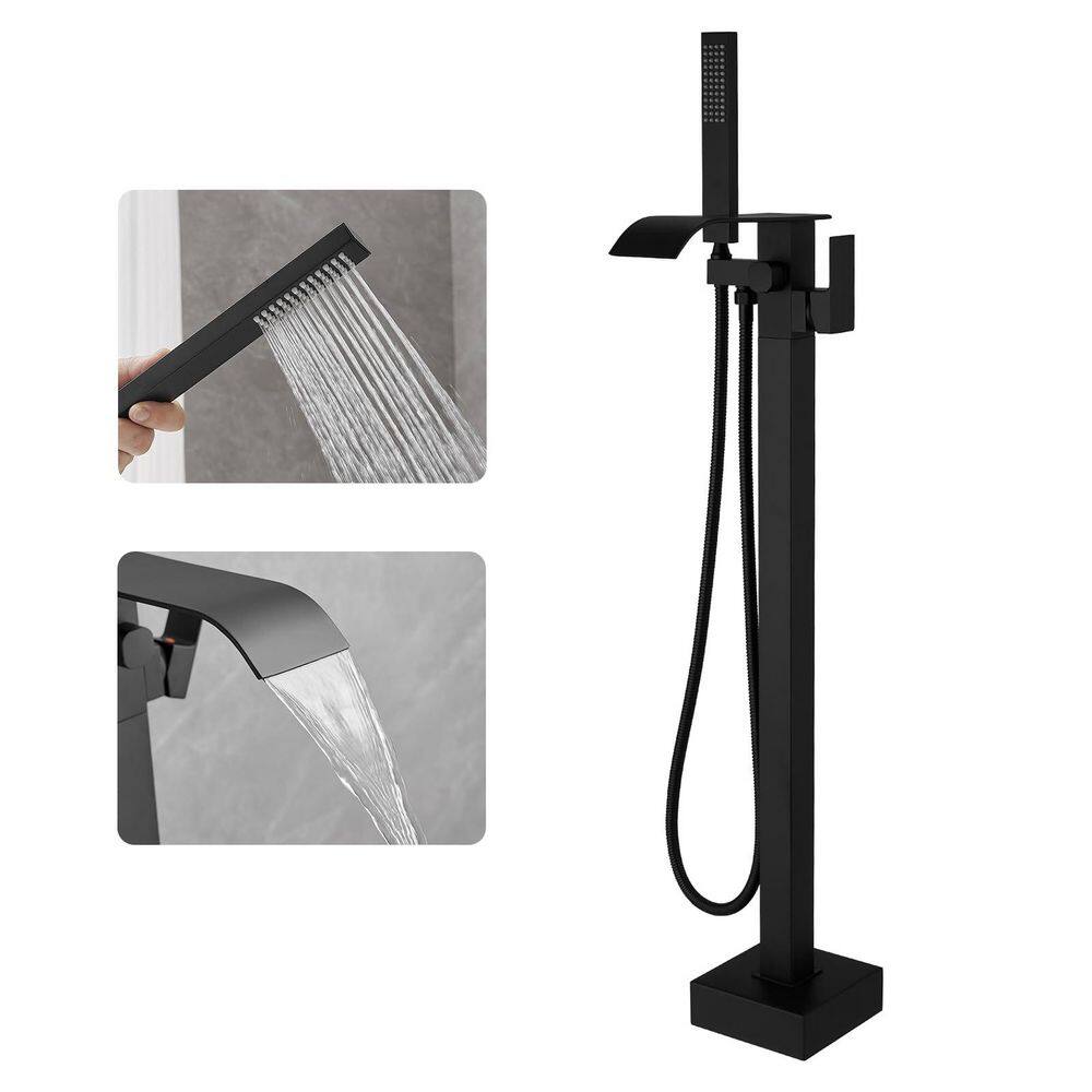 Single-Handle Freestanding Floor Mount Tub Faucet with Hand Shower in Matte Black price history on PriceWatchPro