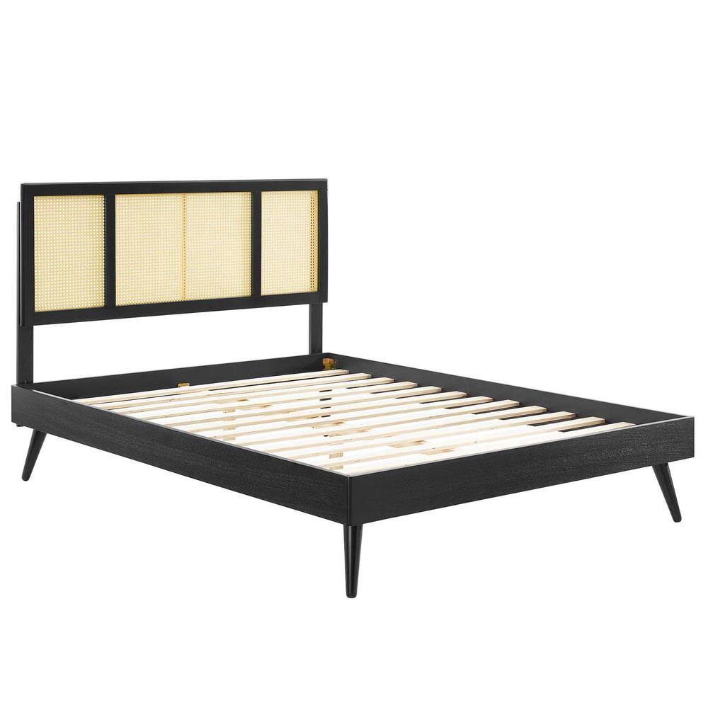 King Size Black Upholstered Wood Frame Bed with Tufted Headboard