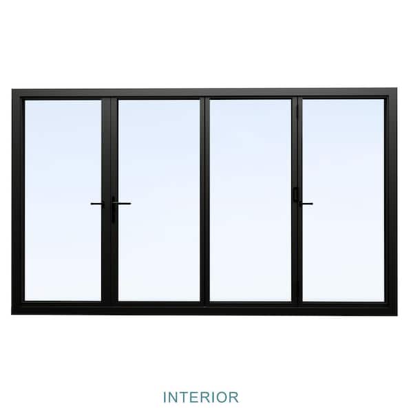 144 in. x 80 in. Left Swing/Outswing Double Tempered Glass Black Aluminum Folding Patio Door (3-folding plus 1-swing)