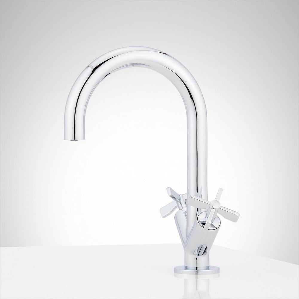 Chrome High Arc Gooseneck Bathroom Faucet with Cross Handles