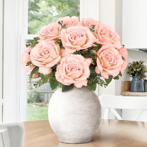 LIVING LUXURY 17 in. Deluxe Blush Peach Artificial Elegant Rose