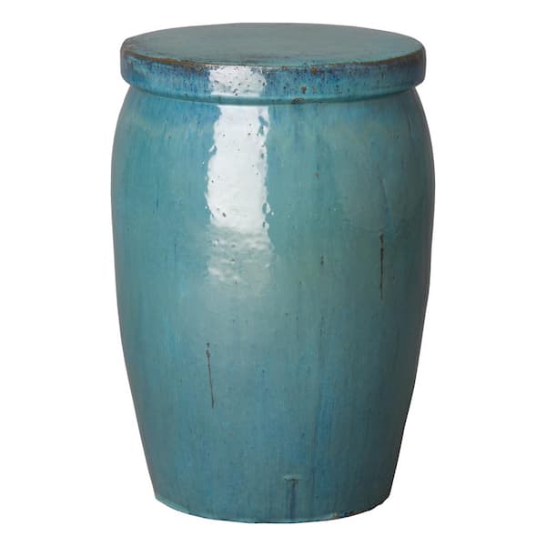 Drum Too 21 in. H Teal Round Ceramic Garden Stool