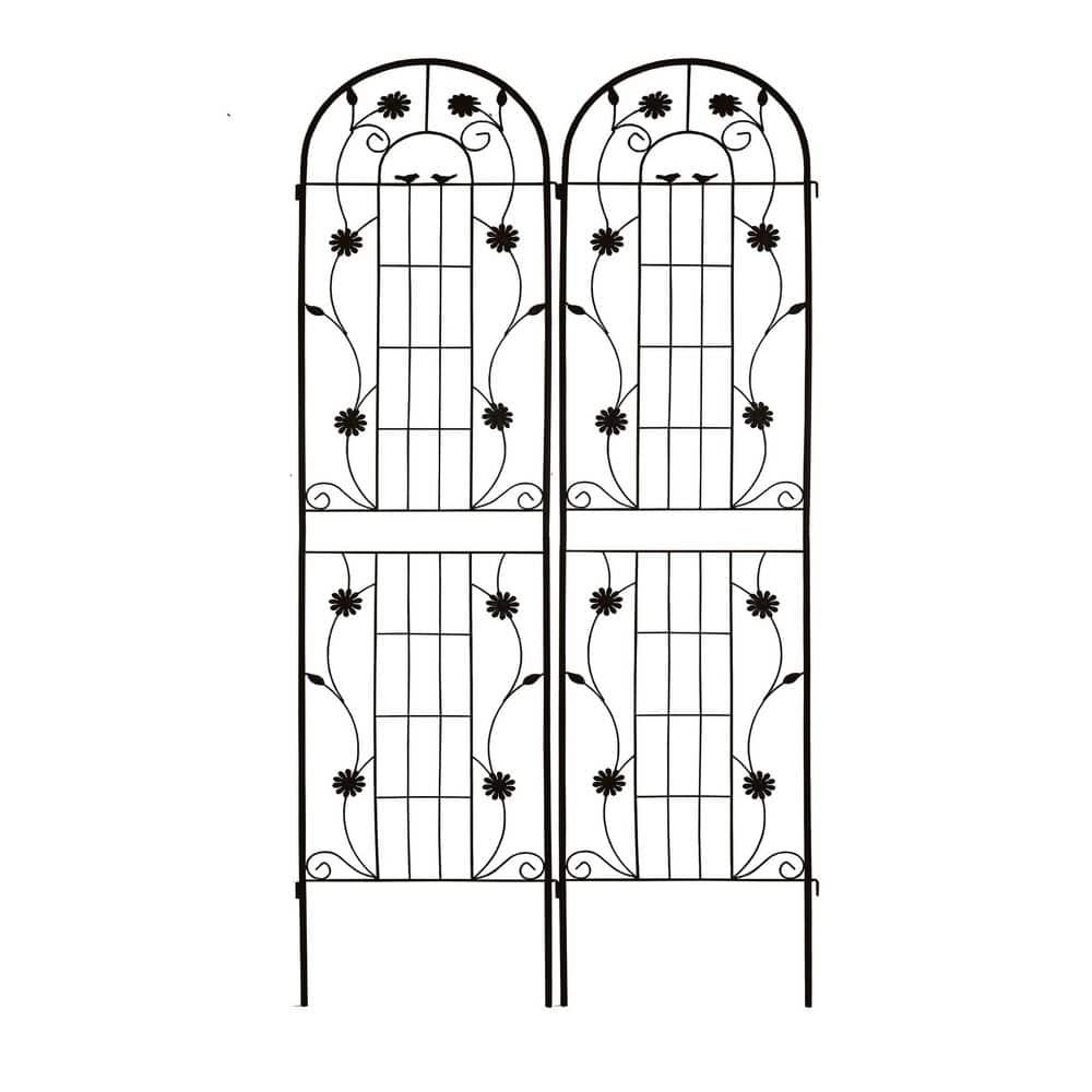 2-Pack Black Metal Garden Trellis in 86.7 in. x 19.7 in. for Climbing Plant