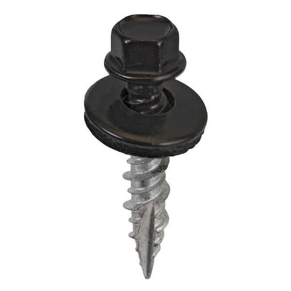 #9 x 1 in. 1/4 in. Hex Head Metal to Wood Screws in Black (Bag of 250)