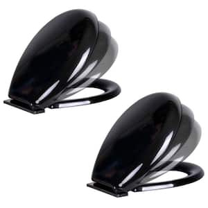 Round Slow Close Plastic Soft Close Front Toilet Seat with Adjustable Hardware in Black (Pack of 2)