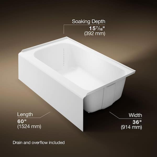 Paces 60 in. x 36 in. Soaking Bathtub with Right Hand Drain in White