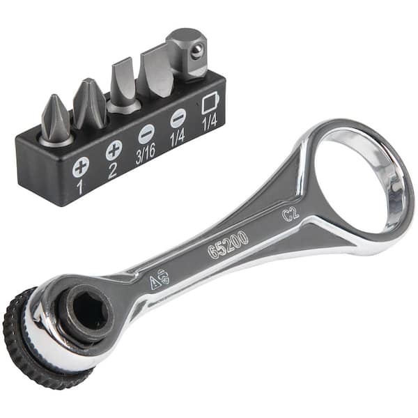 CR-V Steel Bit Set & Sockets CARBYNE 17 Piece Right Angle 1/4-Inch Dual-Drive Head Mini Ratchet Wrench Screwdriver 