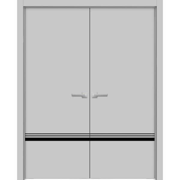 Sartodoors 84 in. x 80 in. 2 Panel Matte Grey Finished Solid Wood with Honeycomb Sliding Door with Hardware