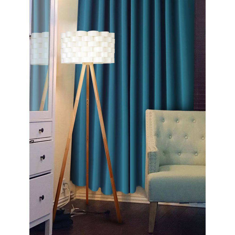 Alexa-Enabled White Wood Tripod LED Floor Lamp for Kids' Nursery