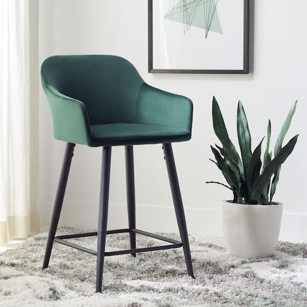 Cataleya 34.5 in. H Malachite Green/Black Wood Bar Stool