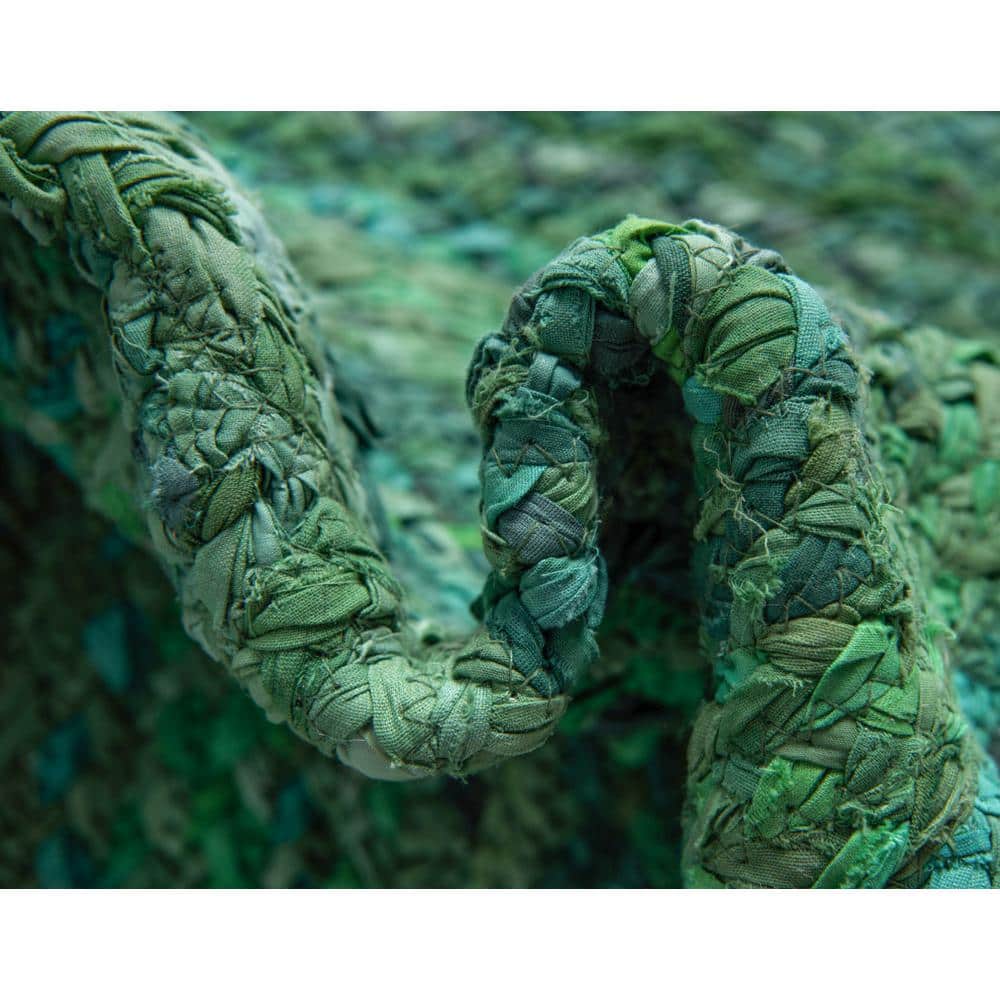 Handmade Eco-Conscious Braided Cotton 3x5 Oval Rug in Green and Turquoise